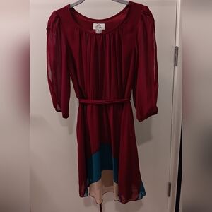 Sweet Storm Burgundy and Teal Long Sleeve Dress